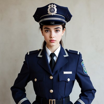 Young police officer stands in uniform
