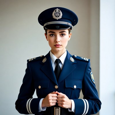 Young woman in police uniform