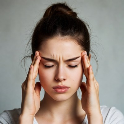 Young woman experiencing headache indoors
