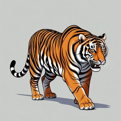 Tiger walking on gray background