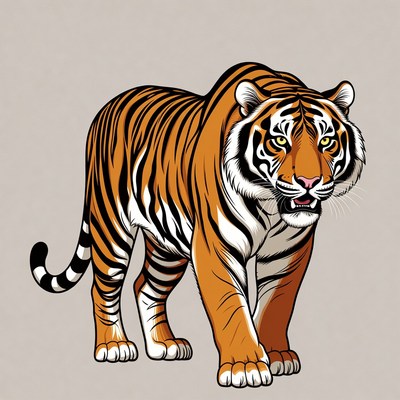 Tiger walking on a smooth surface