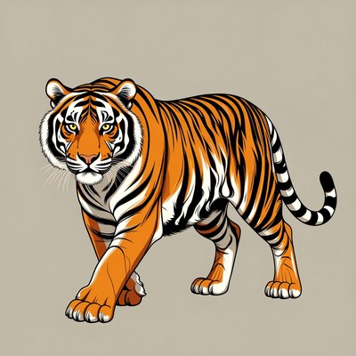 Tiger walking on plain background