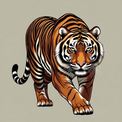 Tiger walking on plain background