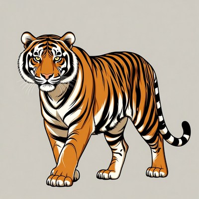 Realistic tiger walking in a habitat