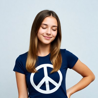 Young girl showing peace sign