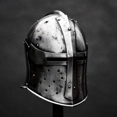 Historic knight helmet on display