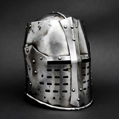 Medieval knight helmet on display