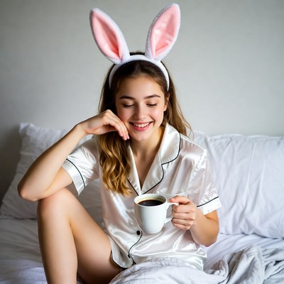 Enjoying coffee in bunny ears