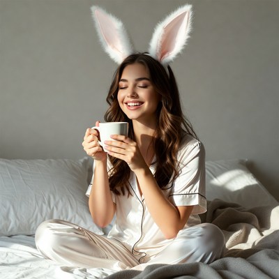 Enjoying coffee in bunny ears