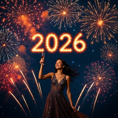 Welcome new year with fireworks and celebration