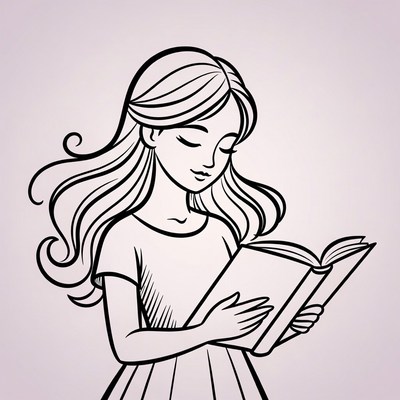 Girl reading book with long hair