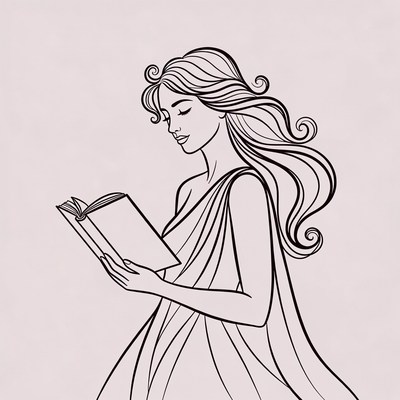 Woman reading a book with flowing hair