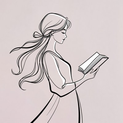 Woman reading a book in profile view