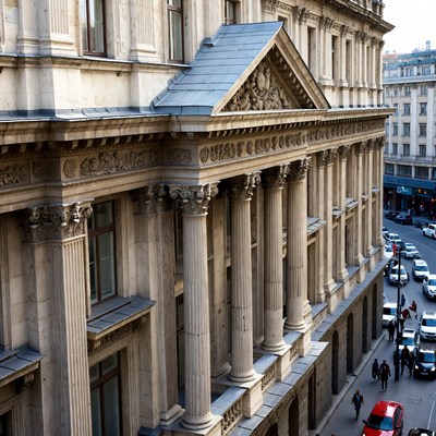 Historic building on city street
