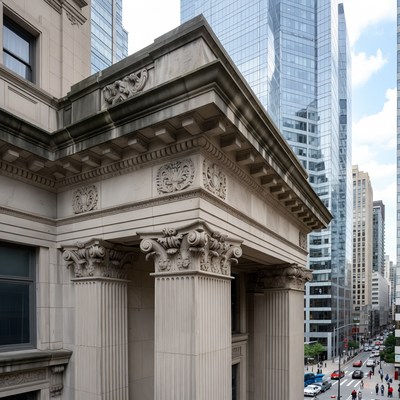 Old and new buildings meet in city
