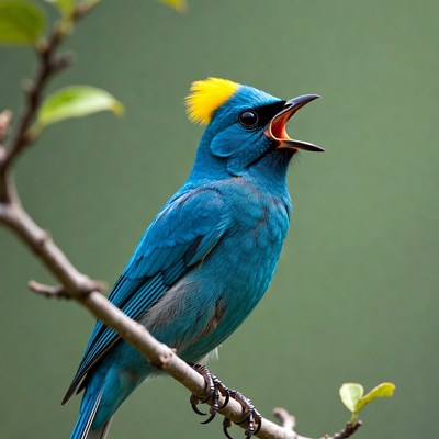 Bird singing on a branch in nature