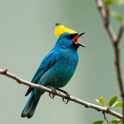 Bright bird singing on a branch