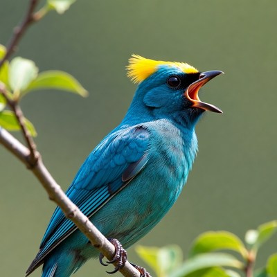 Bird singing on a branch in nature
