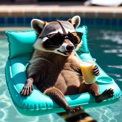 Raccoon relaxing in pool