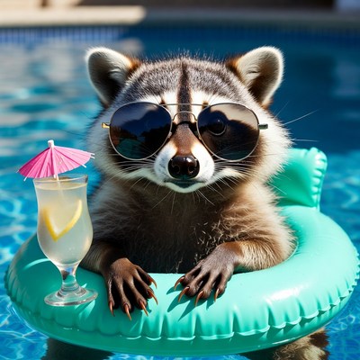 Raccoon enjoying a pool day