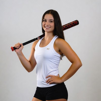 Young athlete poses with baseball bat