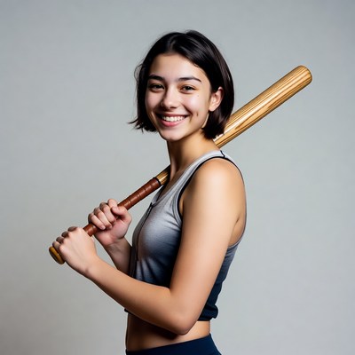 Young athlete poses with baseball bat