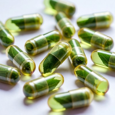 Green capsules with leaves inside