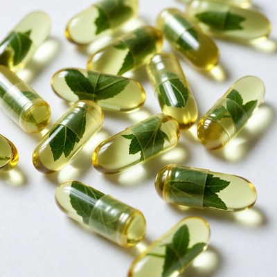 Herbal capsules with leaf inside