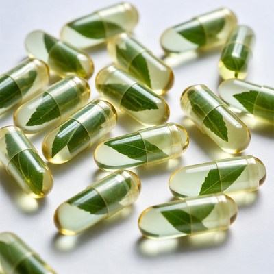 Herbal capsules on a white surface