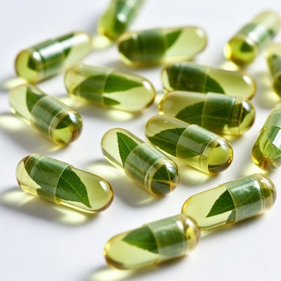 Herbal capsules with leaf inside