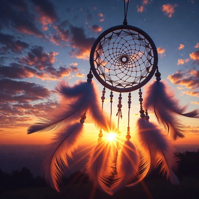 Dream catcher at sunset with clouds