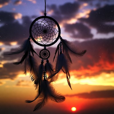 Dream catcher against sunset sky