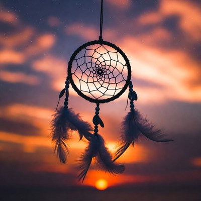 Dream catcher at sunset by the ocean