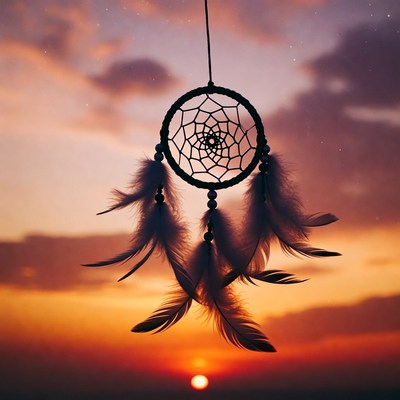 Dream catcher at sunset sky