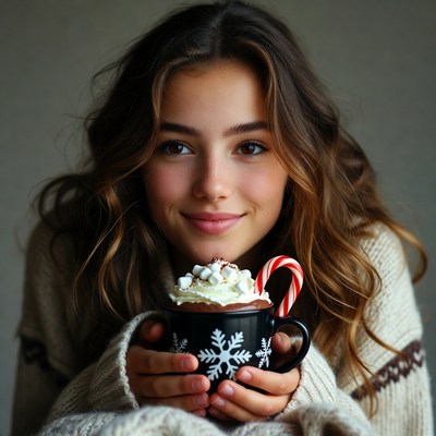 Hot drink in cozy setting with girl