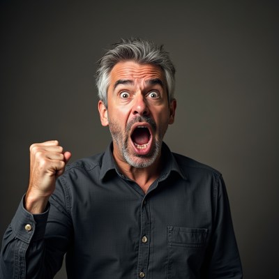 Man shouts in frustration indoors during the day