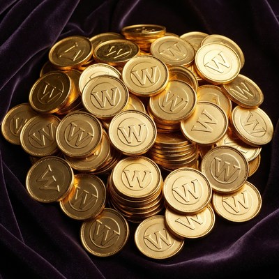 Gold coins stacked on a purple cloth