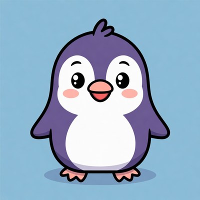 Cute cartoon penguin on blue background