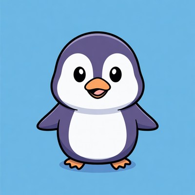 Cartoon penguin on blue background