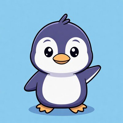 Cute cartoon penguin with a wave