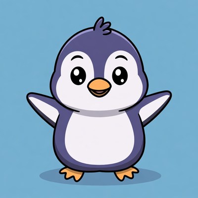Cute cartoon penguin with arms outstretched