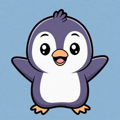 Cute penguin character with outstretched arms