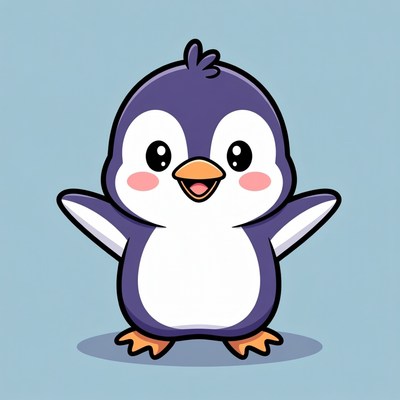 Cute cartoon penguin with open wings