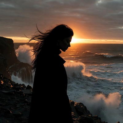 Sunset by the ocean waves