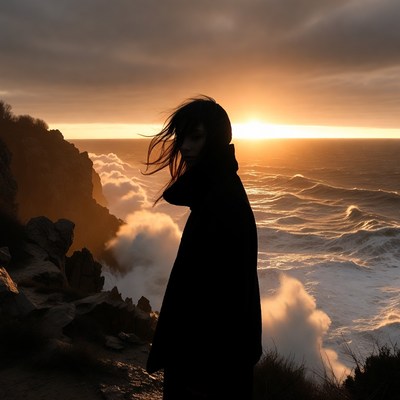 Silhouette at sunset by the sea