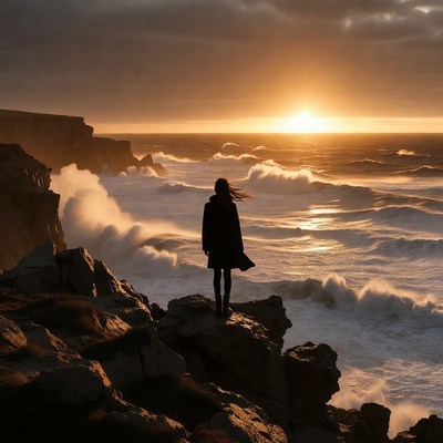 Sunset at the rocky coastline
