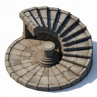 Stone spiral staircase design in outdoor setting