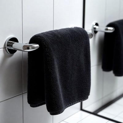 Towel on a rack in a bathroom