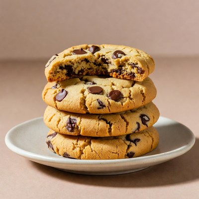 Chocolate chip cookies stacked on a plate