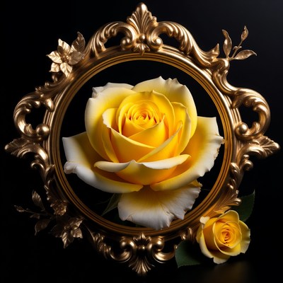 Yellow rose in ornate frame